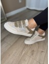 Basket VERA,  femme, scratchs pailletés, effet moumoute beige  